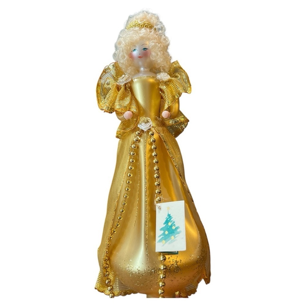 Vintage Soffieria De Carlini Gold Angel Blown Glass Christmas Tree Topper Italy